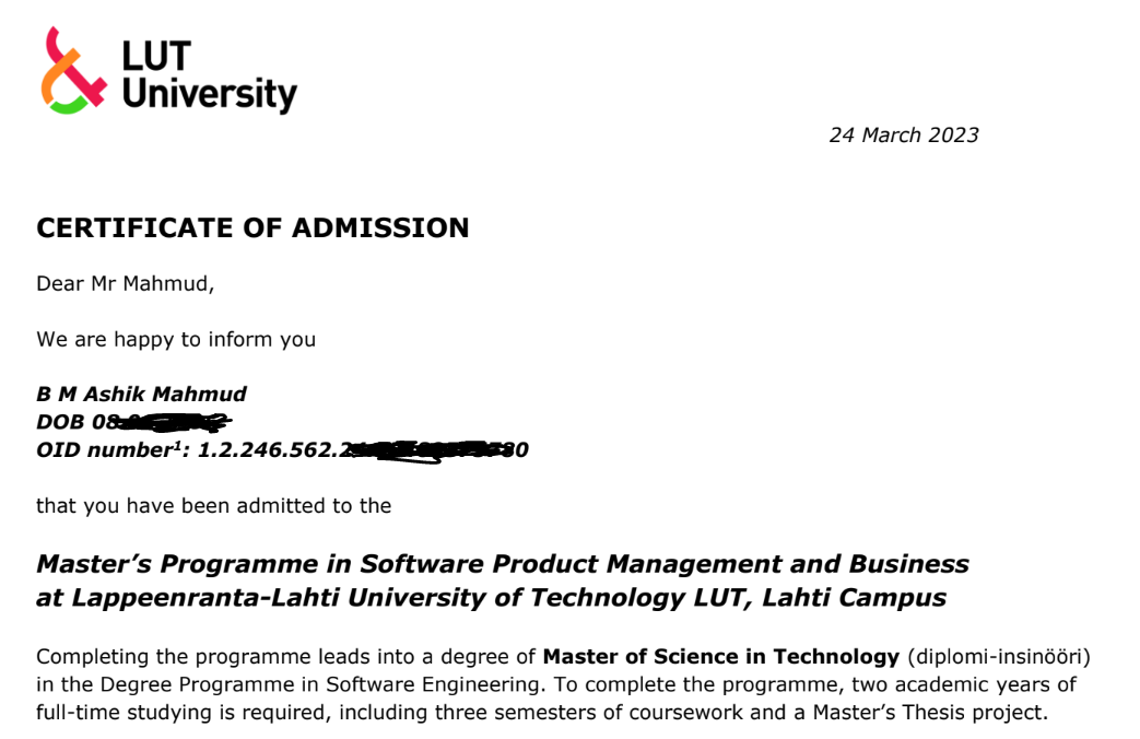 Motivation Letter that got me admission to LUT University in Finland | by  BM MAHMUD | Medium