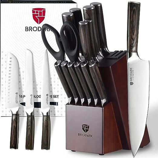 WAK Kitchen Knives Set Full 7 PCs Knife and Sharpener Germany 1.4116 Steel  Black Pakkawood Handle Chef Kitchen Knives Sets