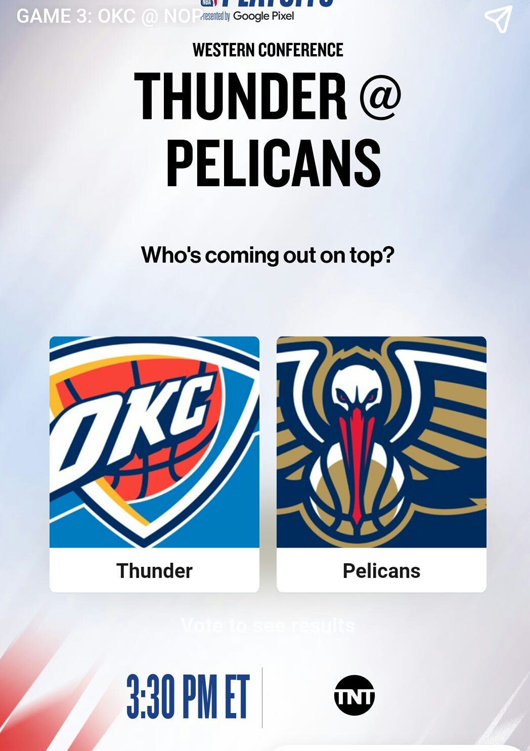 Game Prediction New Orleans Pelicans vs. Oklahoma City Thunder (April 27, 2024) by NBA areas