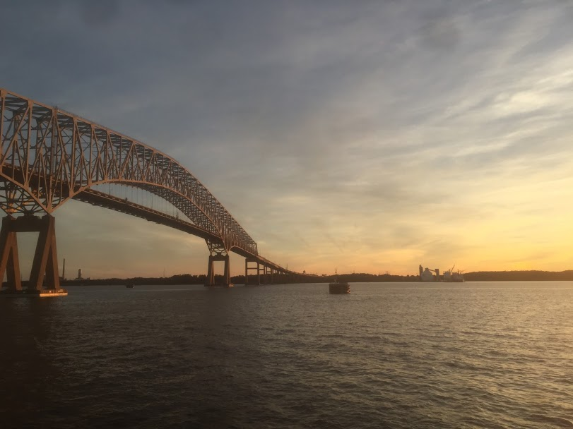A bridge at sunset.