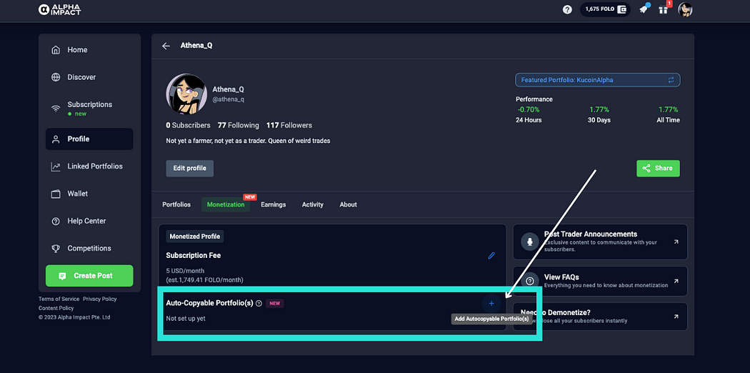 As a Monetized Trader on Alpha Impact how to set up auto-copyable portfolios - image source