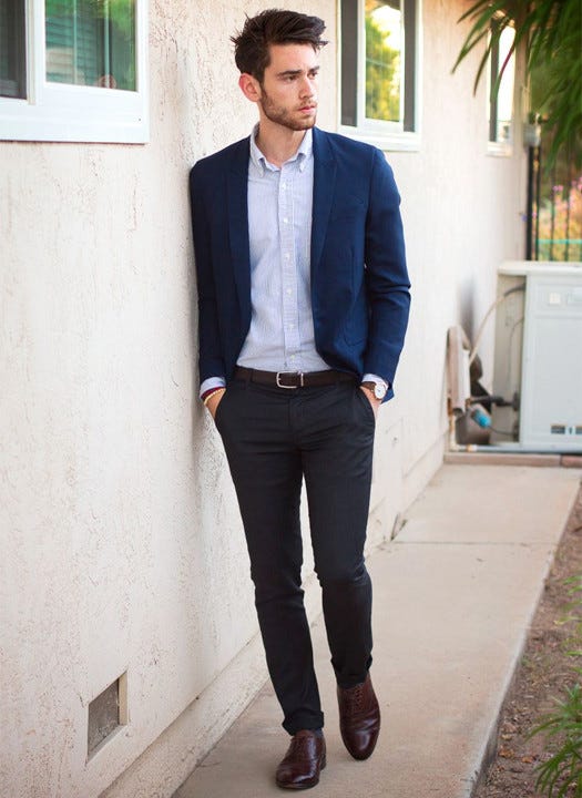 Black & Blue  Blue blazer outfit, Navy blue blazer outfit, Dark