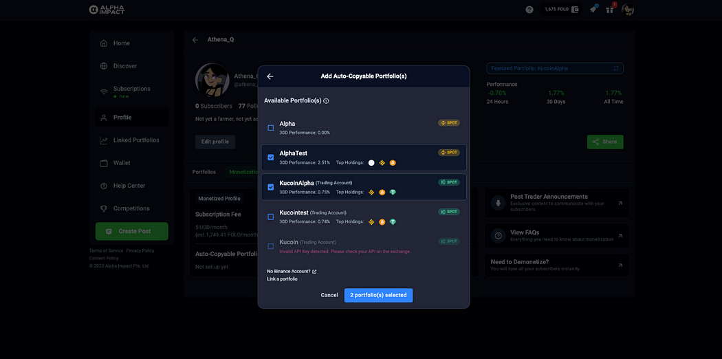 Add Auto-copyable portfolios on Alpha Impact - image source