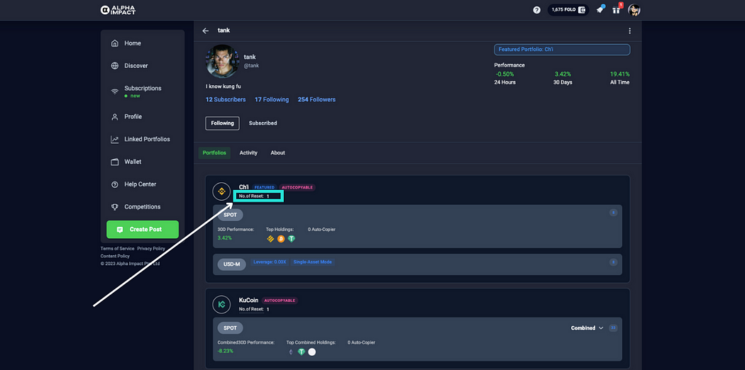 Subscribers will be able to see how many times the trader reset their auto-copyable portfolio(s) - image source
