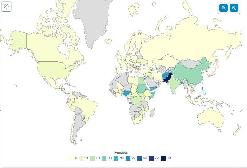 The homeless population in various countries according to the World Population Review.