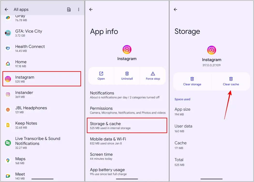 Clear Instagram Cache