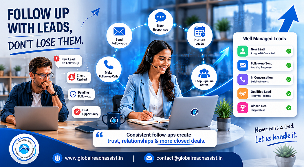 Virtual assistant tracking leads and follow-up activities to help businesses maintain consistent communication with prospects.