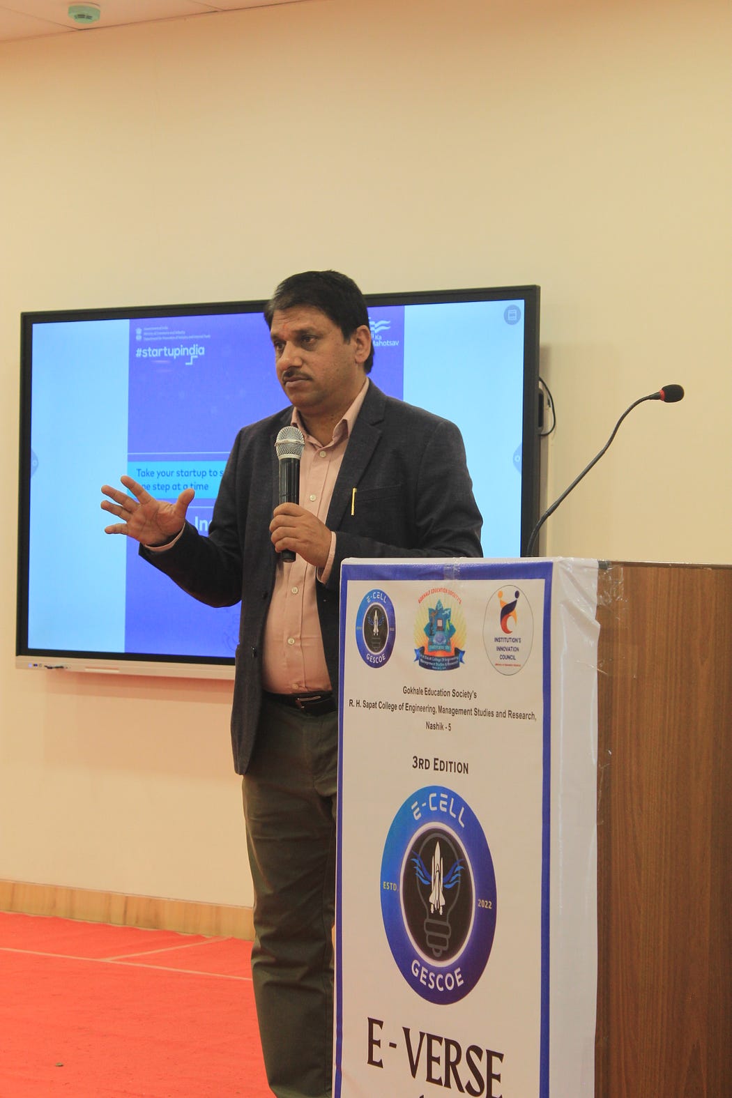 Shreekant Patil shared invaluable insights on Startup India, seed funding, and entrepreneurship with over 200 students at E-Verse 2K26, R. H. Sapat COE Nashik.