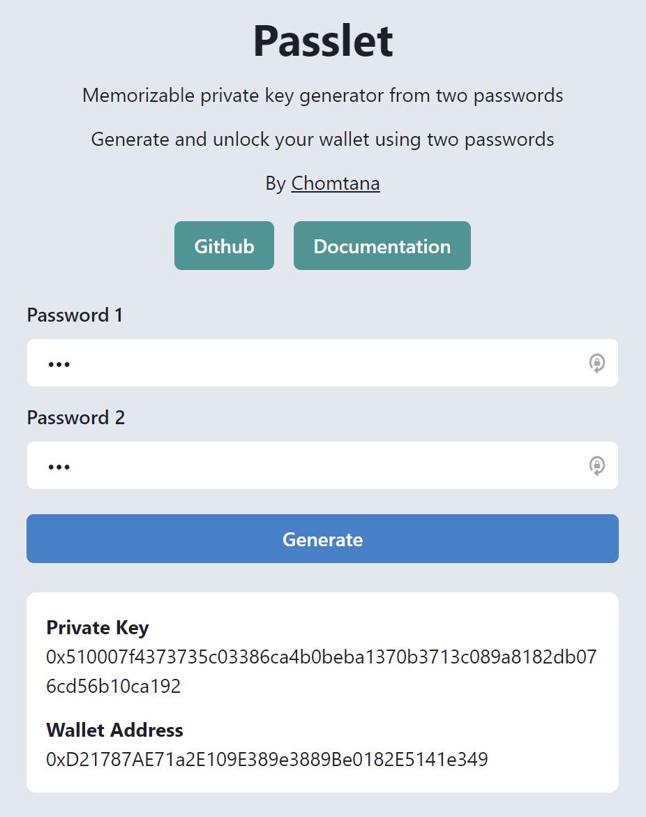 Generate a memorizable private key from passwords. Say goodbye to the compromised private key.