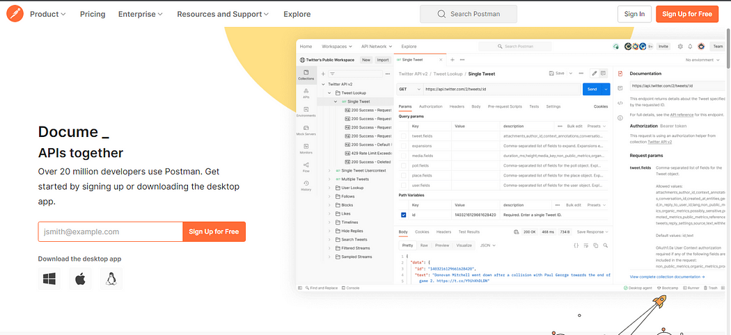 a screenshot of Postman homepage