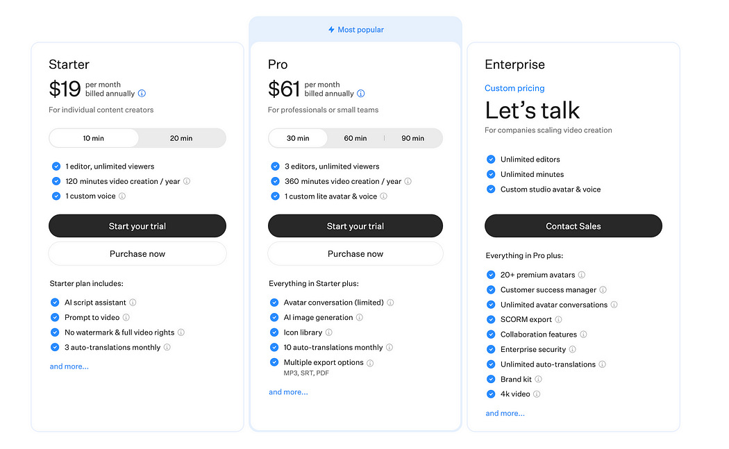 Colossyan AI pricing