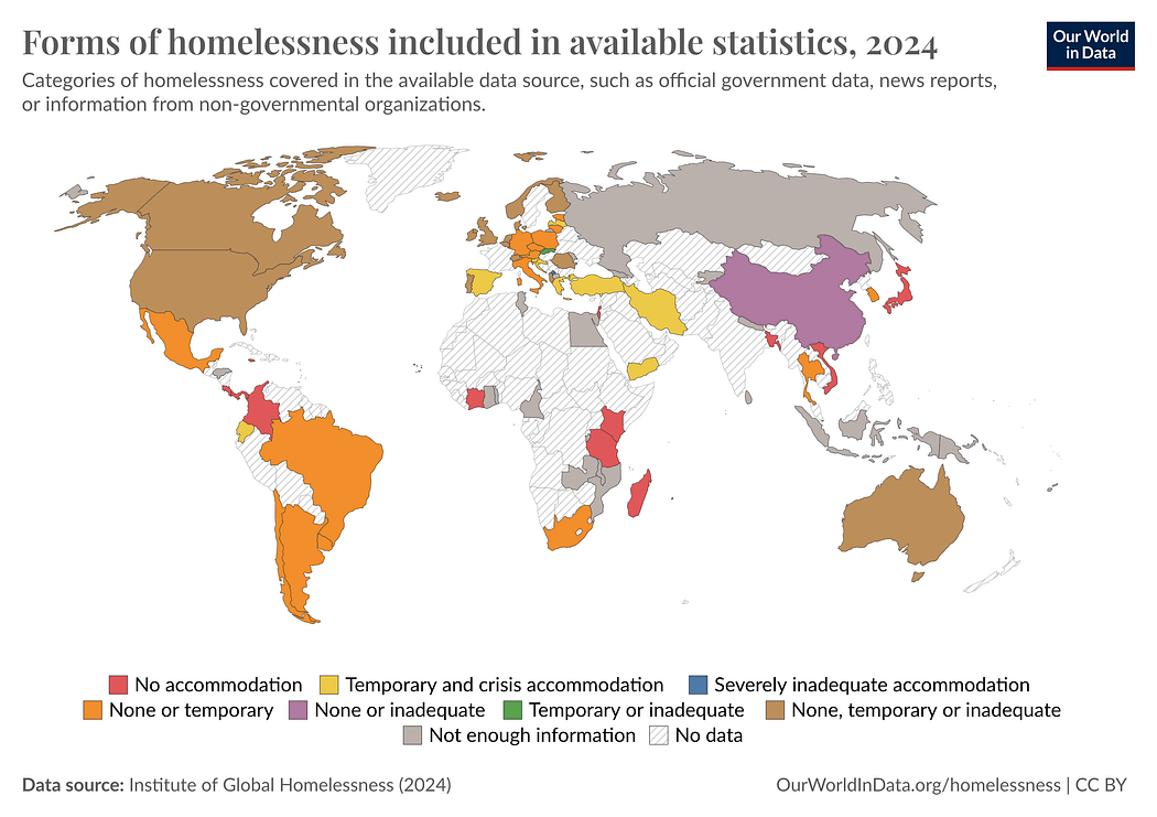 The homeless population in various countries according to the World Population Review.