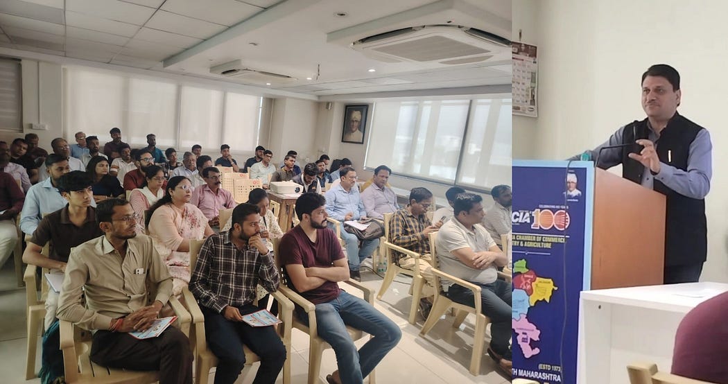 Leading startup mentor and veteran industry leader, committee chairman startup, cluster at MACCIA, & Chartered Engineer Shreekant Patil led a transformative seminar on Self-Employment Opportunities Through Government Schemes, organized by the Maharashtra Chamber of Commerce, Industry and Agriculture (MACCIA) in Nashik. The event, held at the MACCIA Seminar Hall, Business Bay, Mumbai Naka, saw participation from over 50 MSME representatives and aspiring entrepreneurs from Nashik and surrounding.