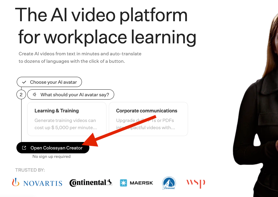 Button to open AI video app creator