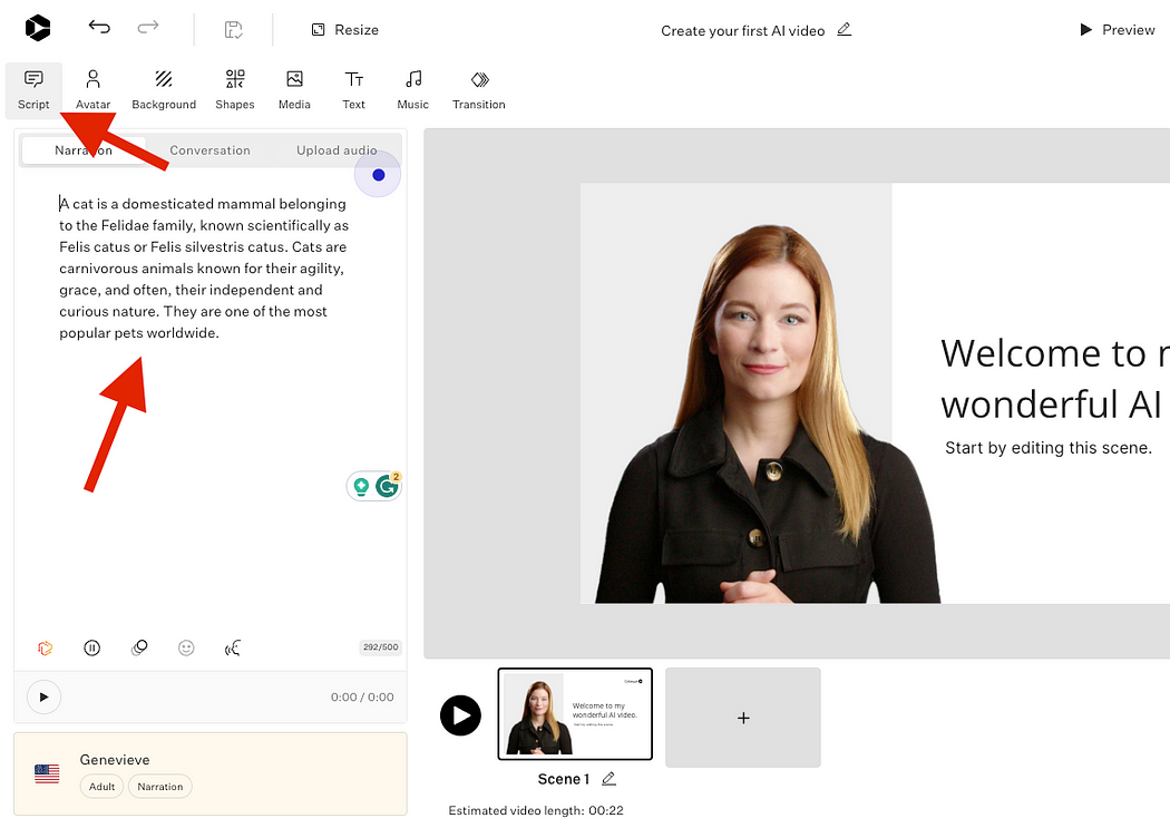 Creating a video script for the AI