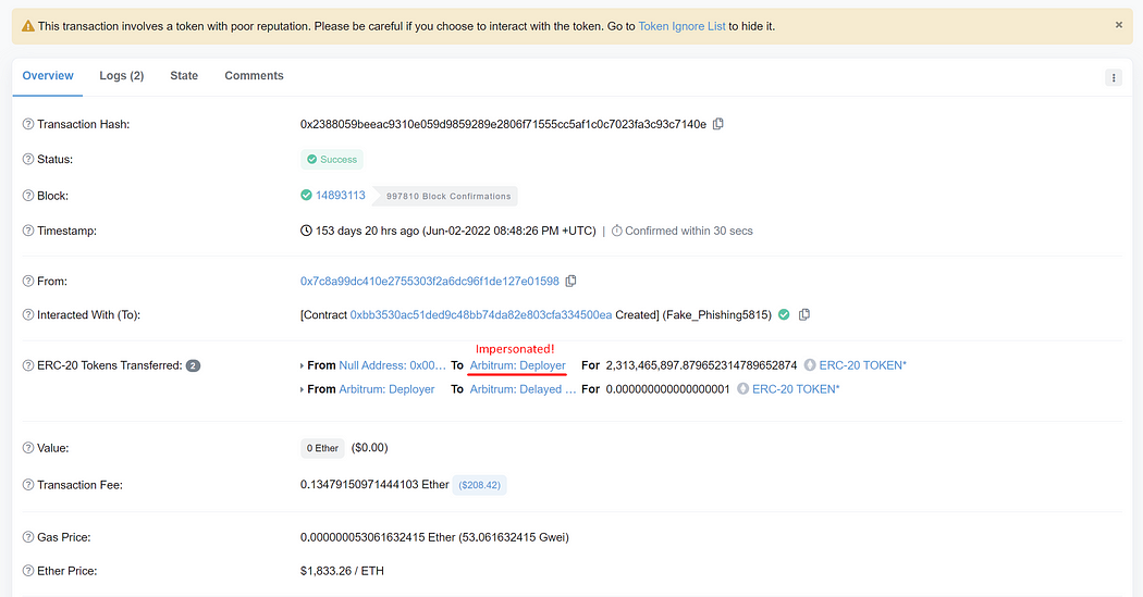 You shouldn’t trust everything in Etherscan: Fake transfer