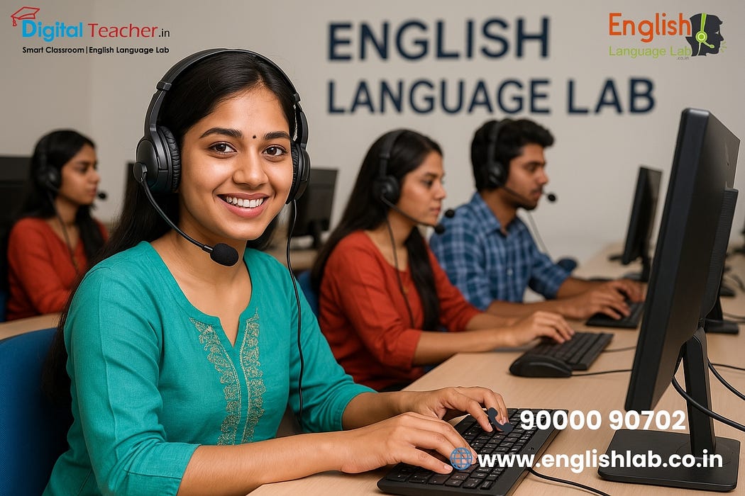 ELCS Lab (English Language Communication Skills Lab) software supports interactive learning by transforming English education from a textbook-based subject into an engaging, hands-on experience. Instead of focusing only on grammar or theory, it helps students practice English in real-life situations — building confidence, fluency, and communication skills.