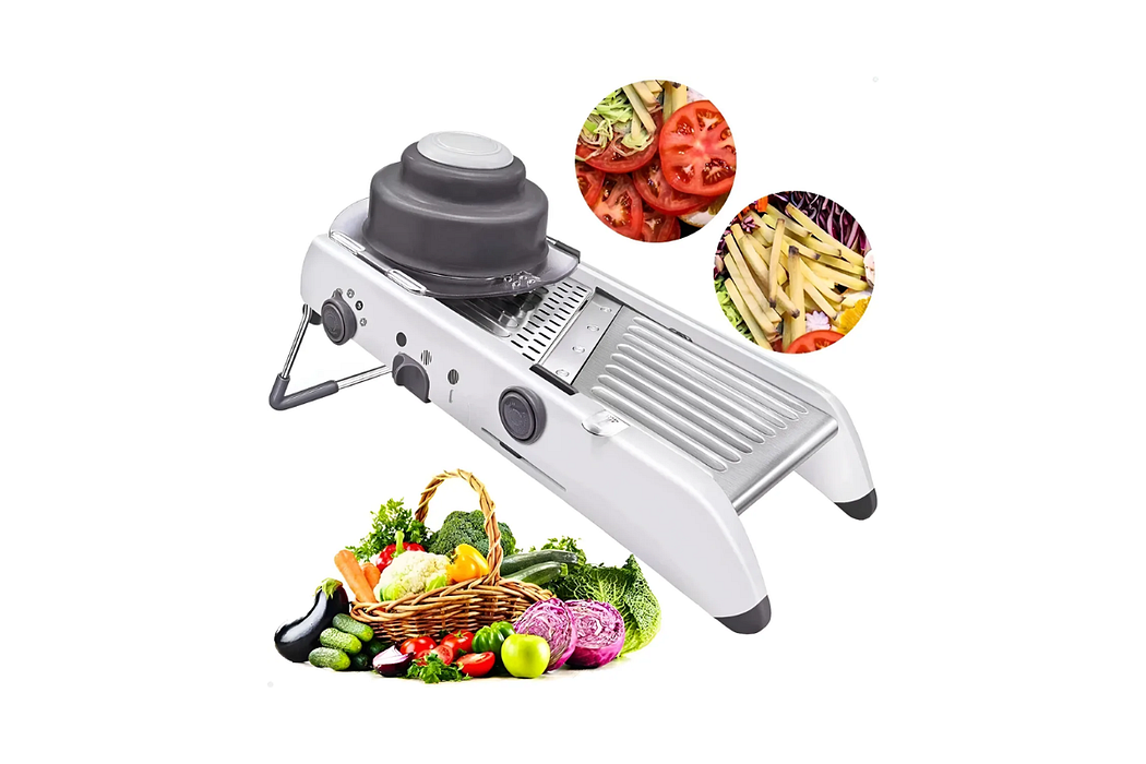 mandoline fatiador de legumes ajustável inox cortando legumes em fatias