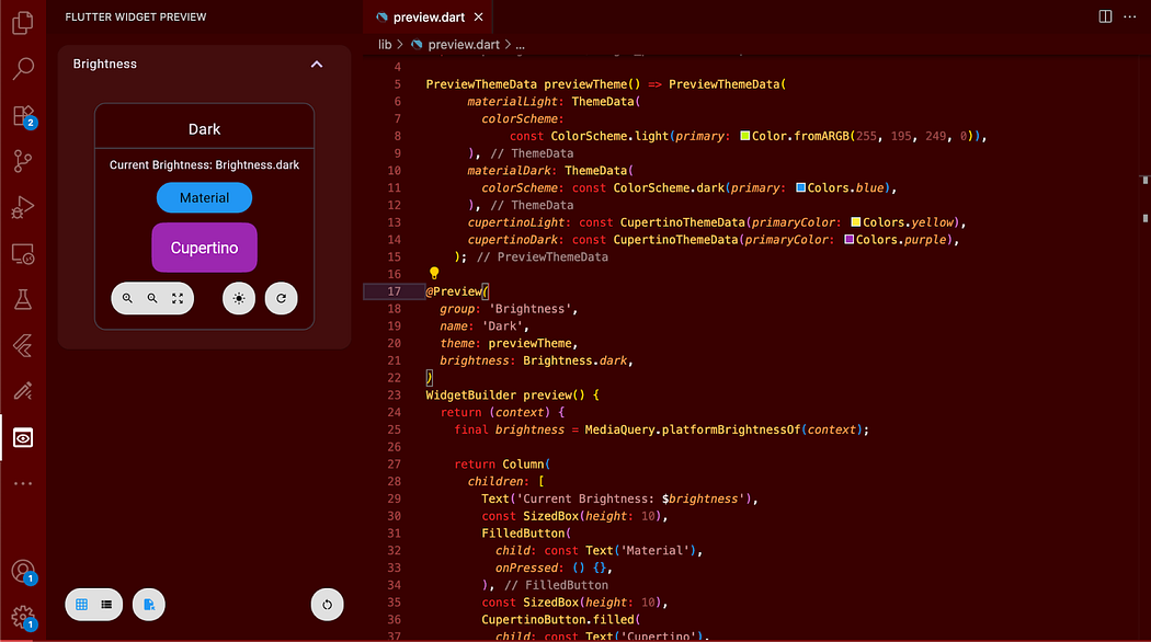 Widget Preview Environment Custom Theme
