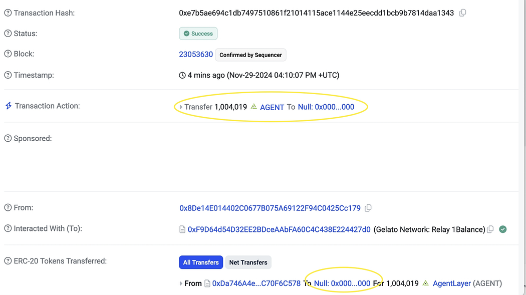 Σύμφωνα με την επίσημη ανακοίνωση, αυτό το token burn αφορούσε συνολικά 1.004.019 $AGENT tokens, τα οποία προήλθαν από το 25% των ελέγχων του Νοεμβρίου και των εσόδων των AI Agents.