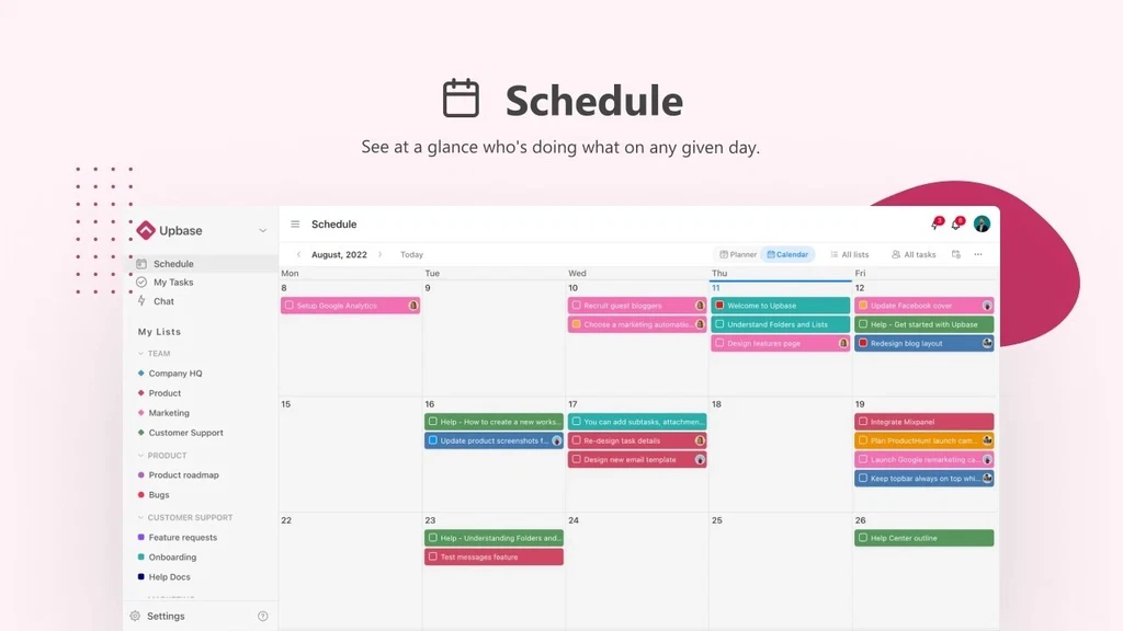 Tasks, calendar, docs, files, chat — All in one place
