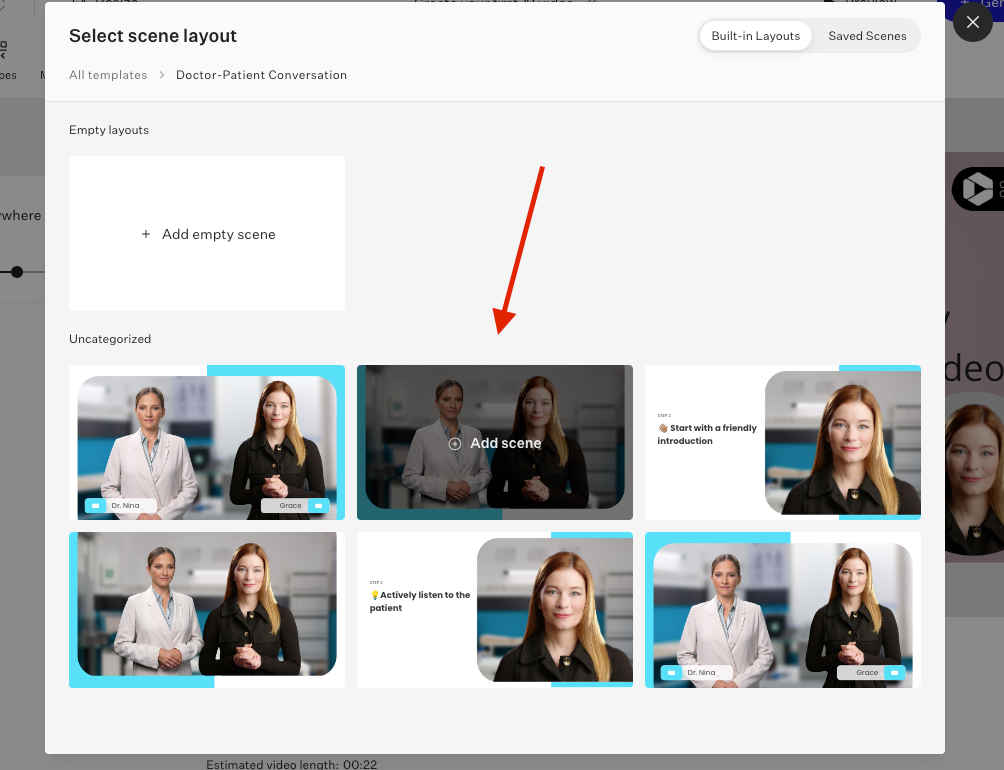 Options for choosing the scene layouts in AI video maker