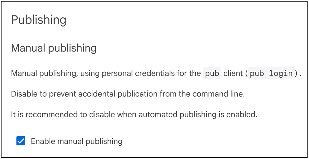 Enable or disable manual publishing in the Admin tab