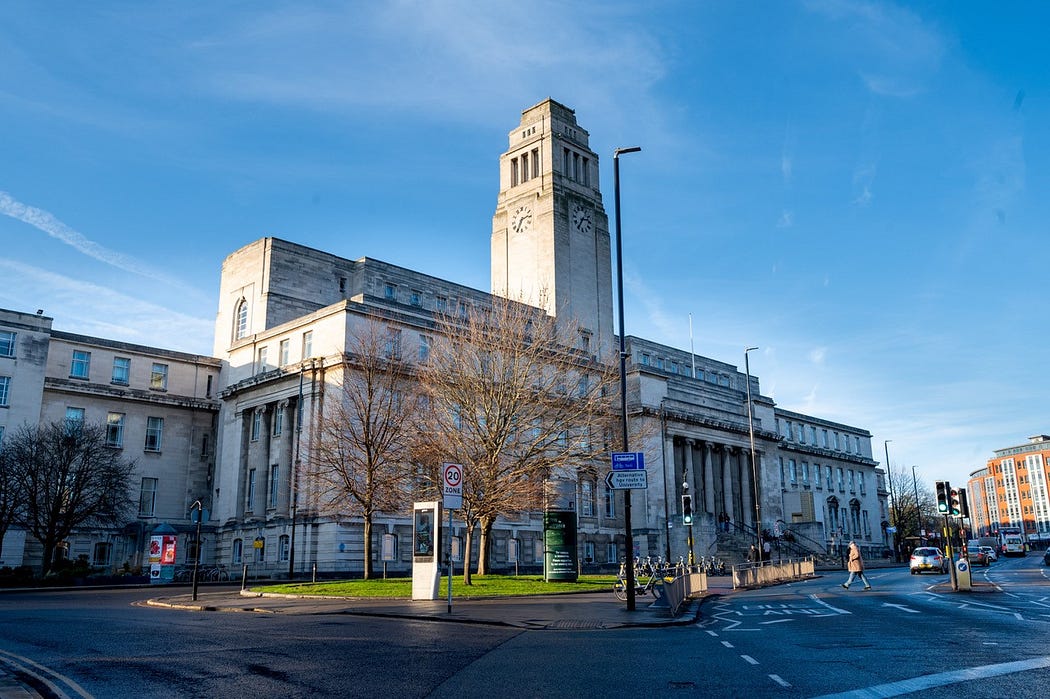 Image of the Parkinson Building, University of Leeds. The University is considered an anchor institution in the region.