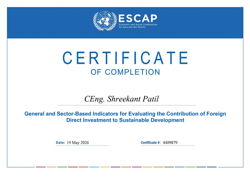 CEng. Shreekant Patil from India Startup India Mentor, Master Trainer at NSDC, Skill India, Signatory at World Bank’s International Finance Corporation (IFC) GLC. Also Trainer United Nations ESCAP. Sustainability Development, SDG, ESF, ESG, Climate, Europe, India.