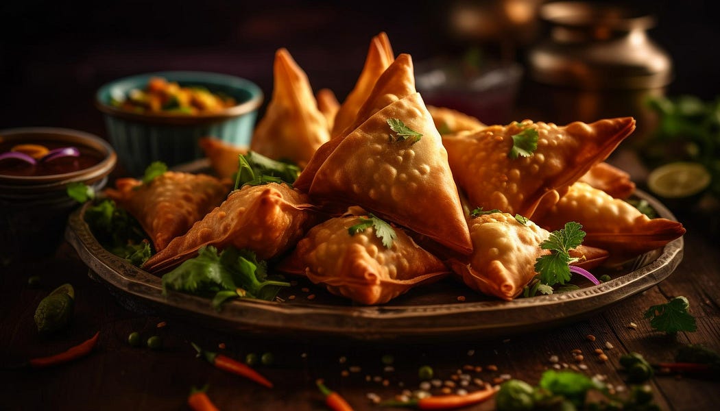 Deep fried samosas and dumplings gourmet appetizer — Indian restaurant in Colindale, London @ The Biryani Lounge
