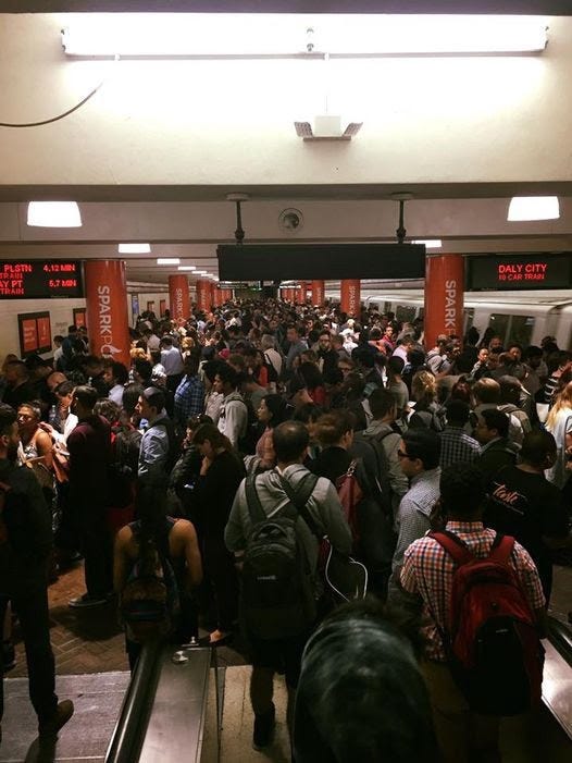Montgomery Station packed with commuters.