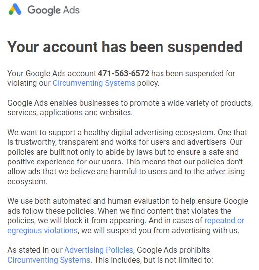 what does hiding an account do in google ads