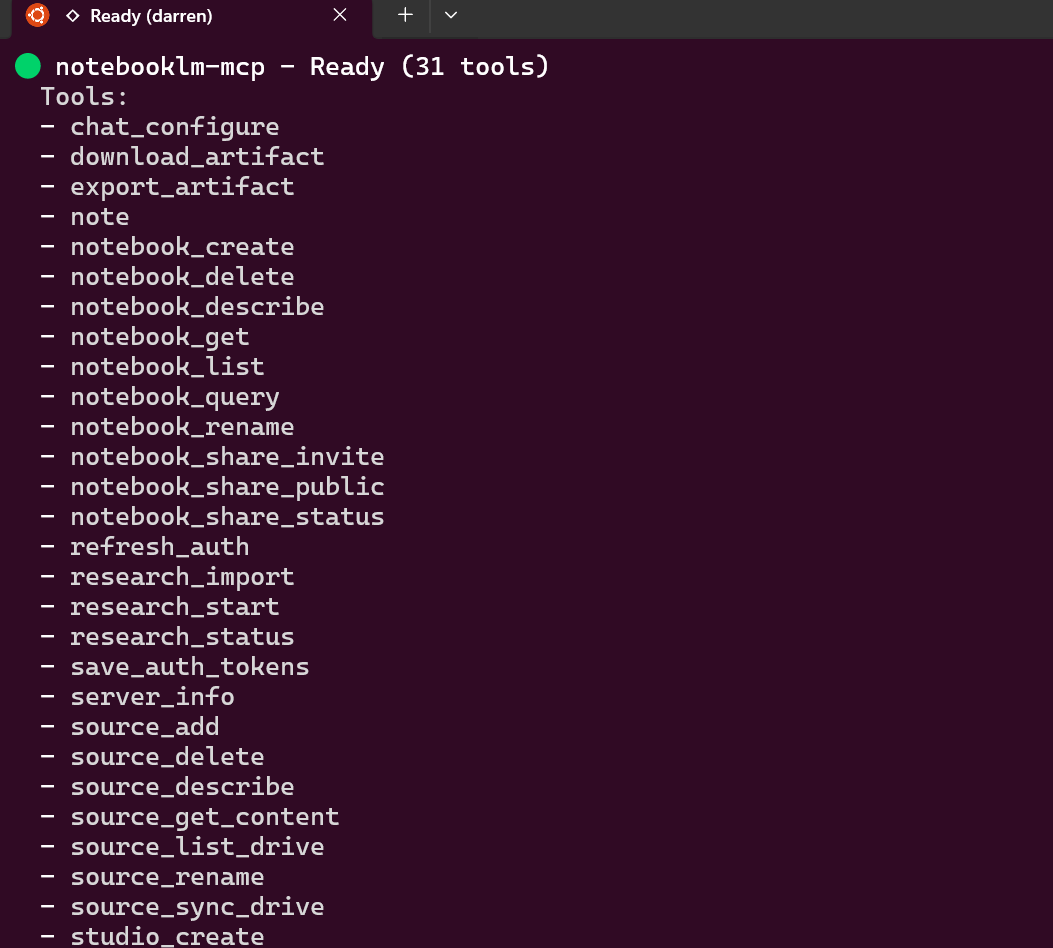 NotebookLM MCP tools in Gemini CLI