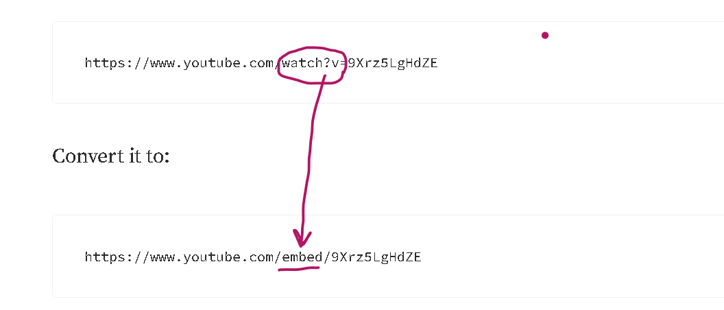 To convert a standard YouTube URL (which uses watch?v=VIDEO_ID) into an ...