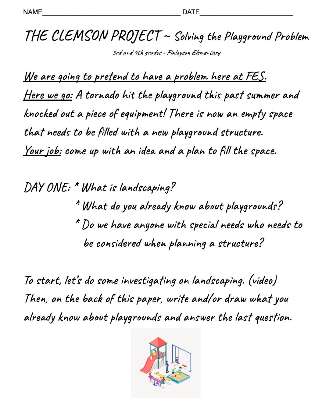 Playground Rehab! A STEAM unit for 3rd/4th grade at Finlayson