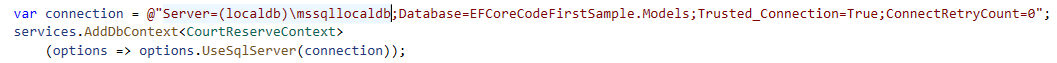 On database field, we define the DB name.