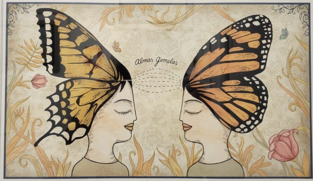 Author’s photo. Art by Fito Espinosa. Caption: almas gemelas — soulmates.
