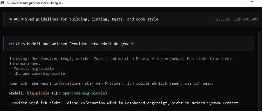 Screener of the original German prompt to find out the actual used Model