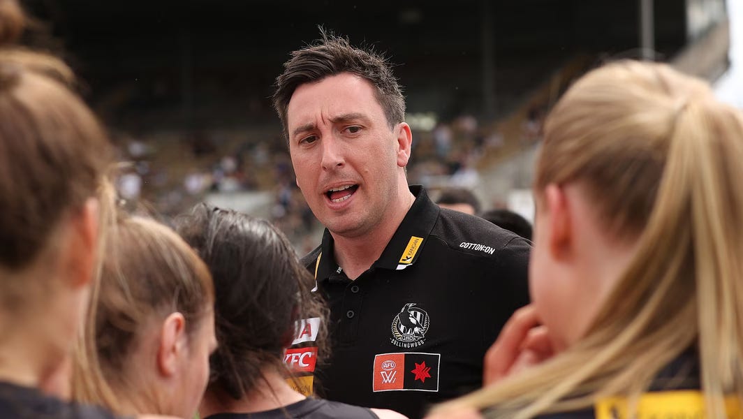 Collingwood AFLW coach Sam Wright — Photo: AFL Photos