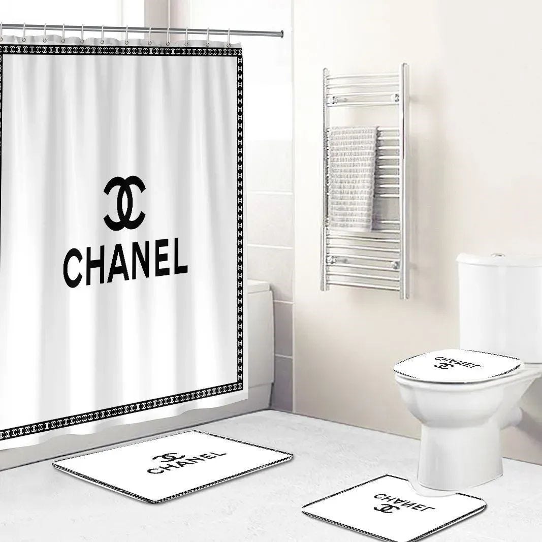 Chanel Shower Curtain Black And White Luxury Bathroom Mat Set