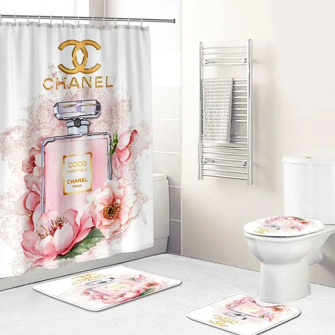 Chanel Perfume Gold Flowers Rose Bathroom Set Home Decor Luxury Fashion  Brand Hypebeast Bath Mat YK | by SuperHyp Store | Medium