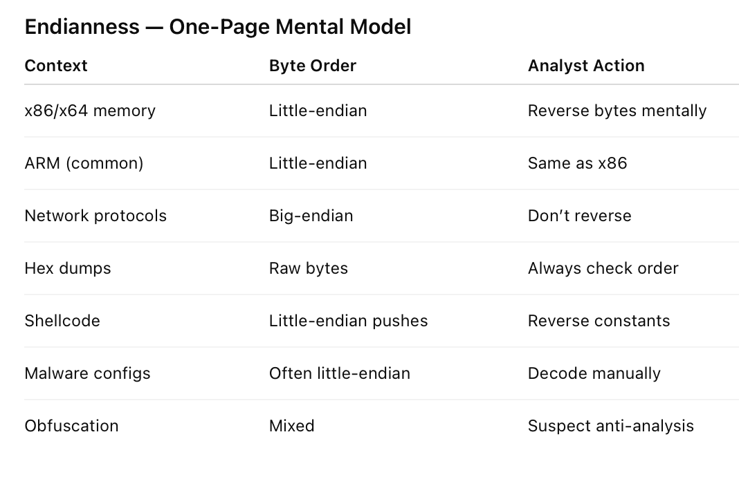 Beginner Malware Analyst Endianness Cheat Sheet