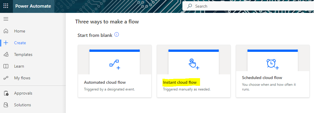 Create an Instant cloud flow