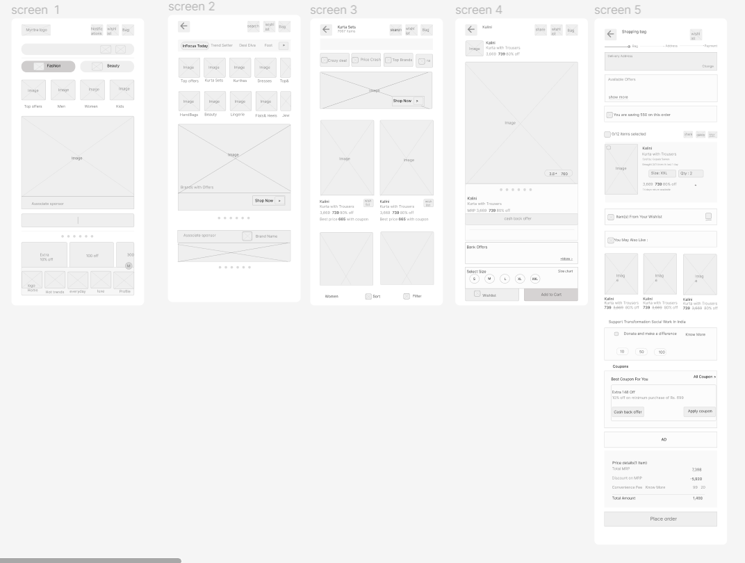 My learnings on Low Fidelity Screens of Myntra app | by shamini k | Oct ...