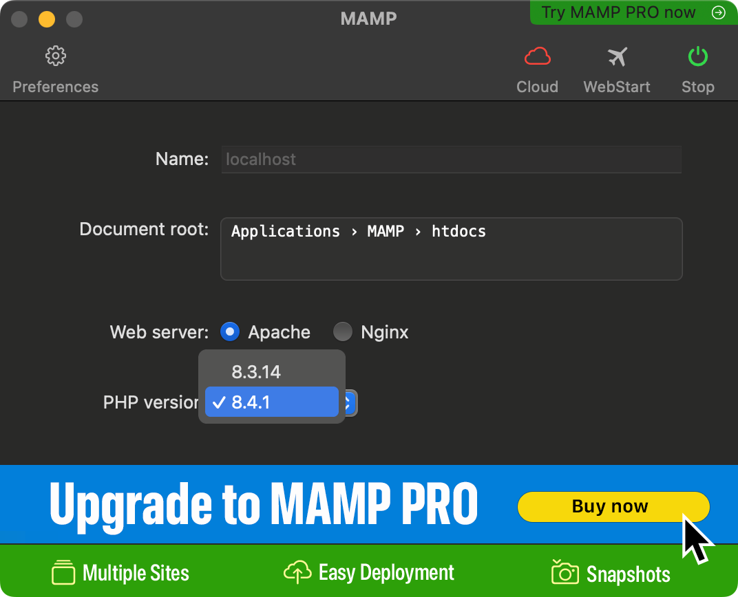 MAMP Main Window