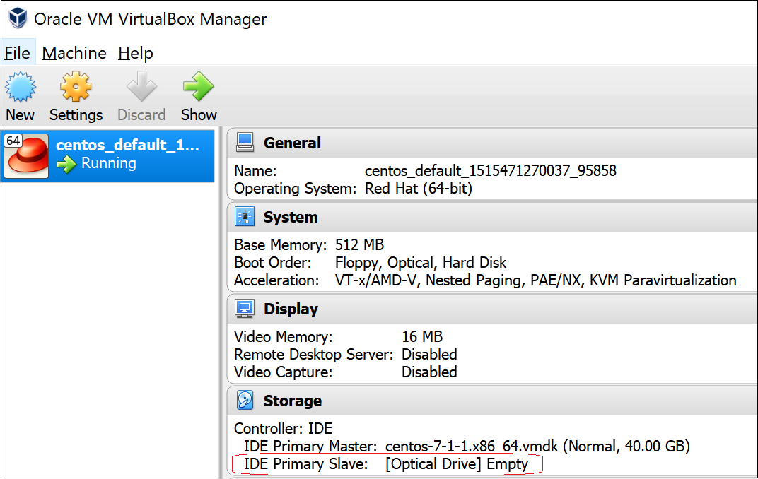 Add an empty optical drive to Oracle VirtualBox instance with the
