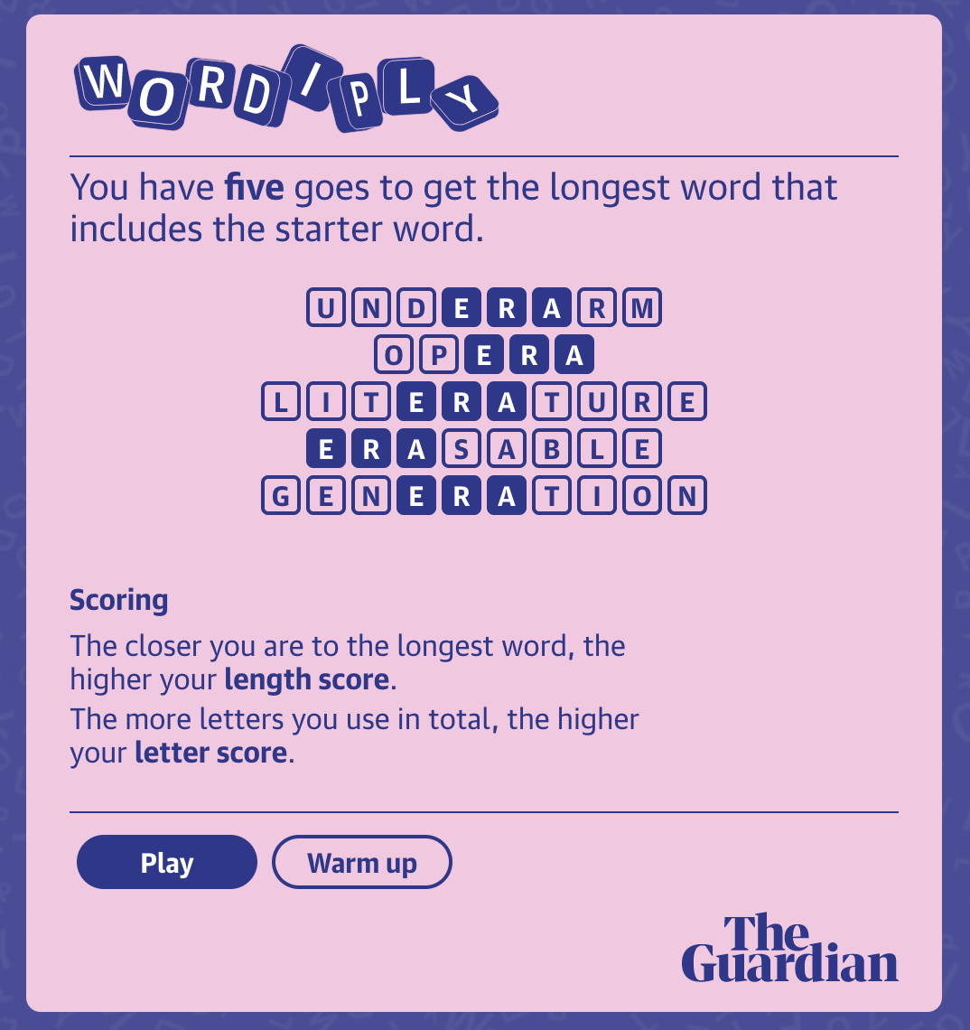 Here's an NYT article about a similar daily word game called Wordle that's  recently blown up. I played it today and think folks in this sub might  enjoy it as well. 