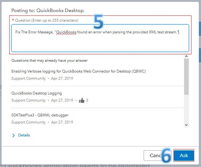 QuickBooks found an error when parsing the XML text stream