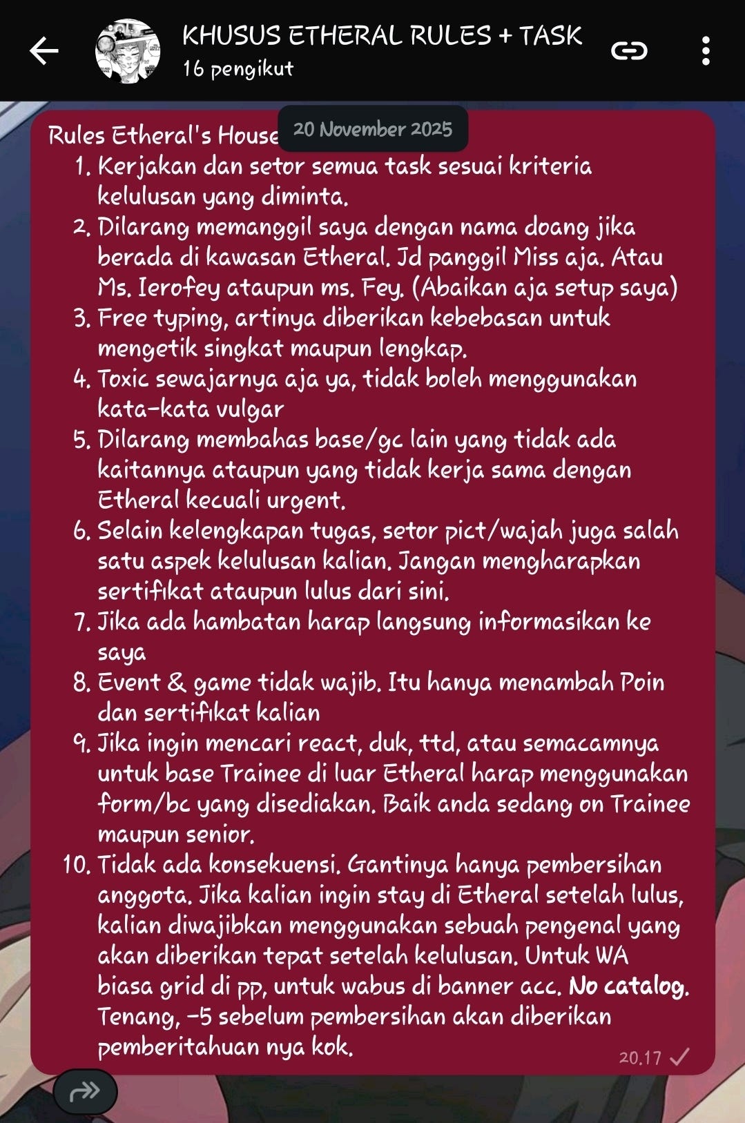 Rules of Etheral House