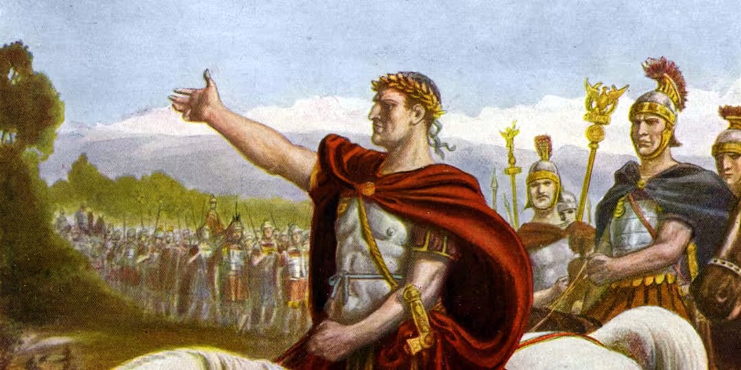 Granta and Commonwealth Foundation editors crossing the Rubicon. (Oops. I mean Julius Caesar.) Image via history.com.